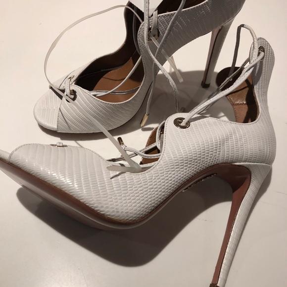 Aquazzura White Pebble Leather Strappy Heels 5 - Picture 4 of 5